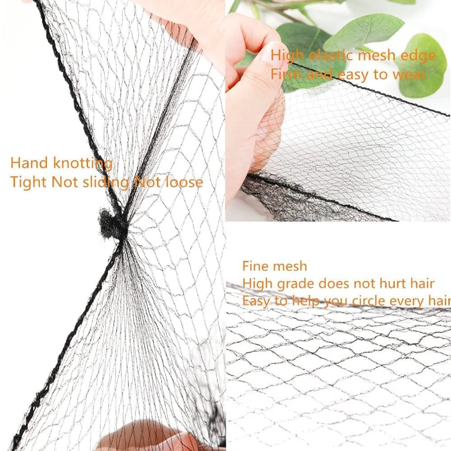 10Pcs 20Inches Individual Packed Invisible Hair Nets Elastic Edge Mesh Hairnets for Food Service Women Buns Ballet Cooking Black