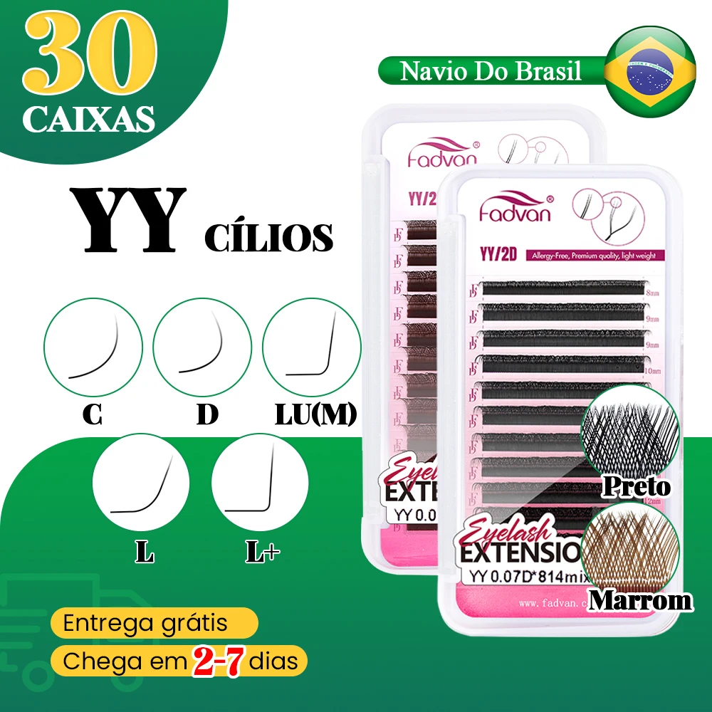 Fadvan Cílios Postiços YY Preto e Marrom-Mega Volume Alongamento Natural-Entrega Rápida Frete Grátis-Estoque Brasil  30pcs/set