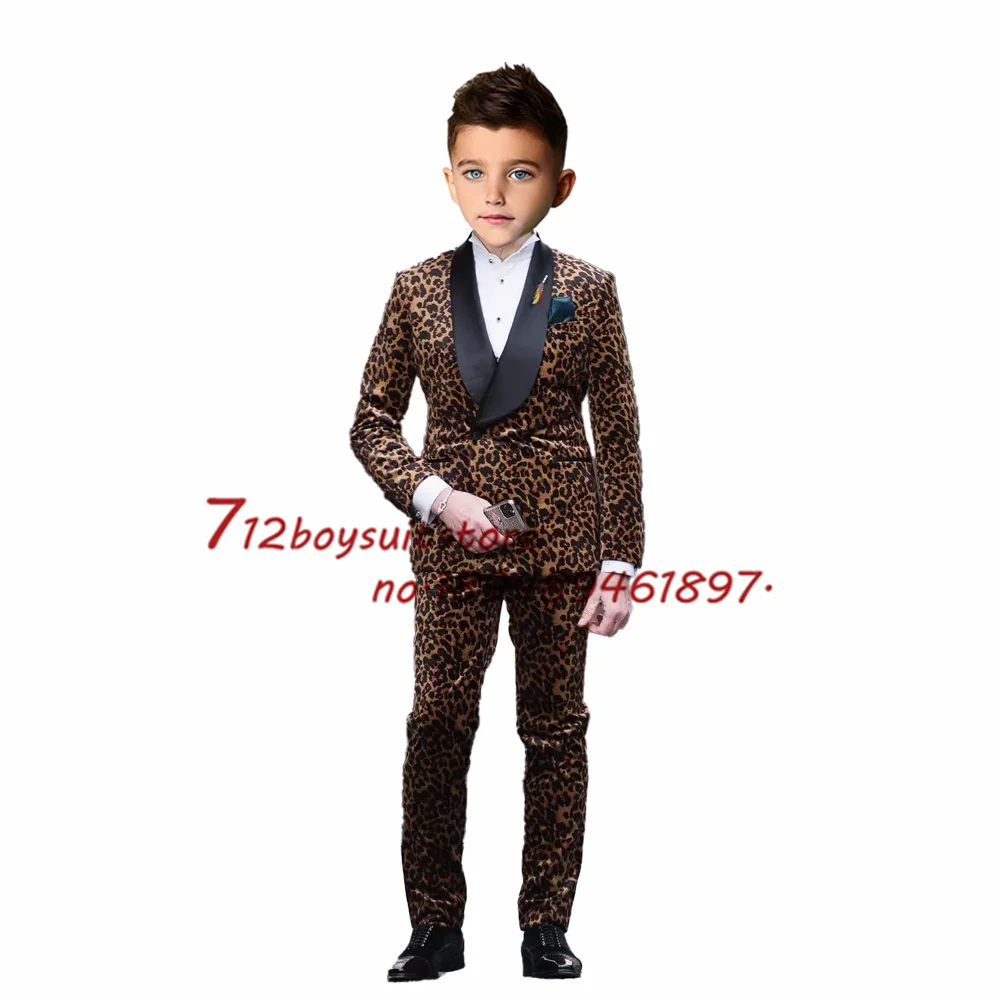 

Leopard Print Boys Suit Lapel Jacket Pants 2 Piece Set Wedding Kids Tuxedo Fashion Blazer Clothing for 2-16 Years Old