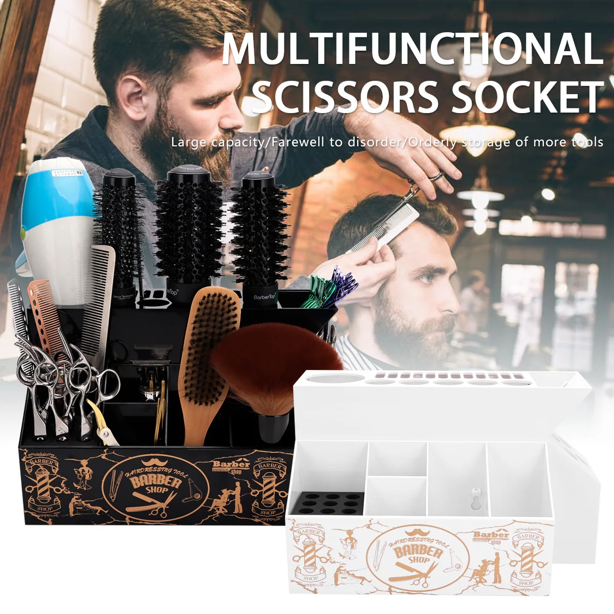 

Barber Hair Scissors Organizer Shelf Detachable Hair Clipper Storage Rack Hair Stylist Tools Container Beauty Makeup Holder Tray