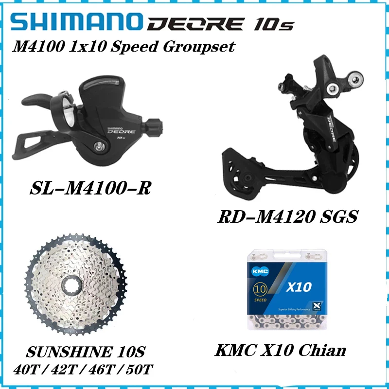 

Shimano Deore M4100 1x10S Derailleurs RD-M4120 10S Shift Lever Sunshine Cassette 36T 40T 42T 46T 50T X10 Chain 10v Groupset