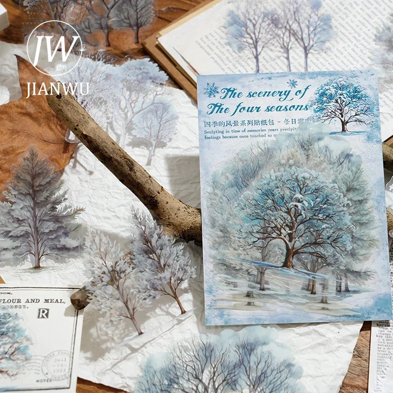 JIANWU The Scenery of The Four Seasons Series Vintage Plant Landscaping Material Collage PET Sticker Creative Journal Stationery