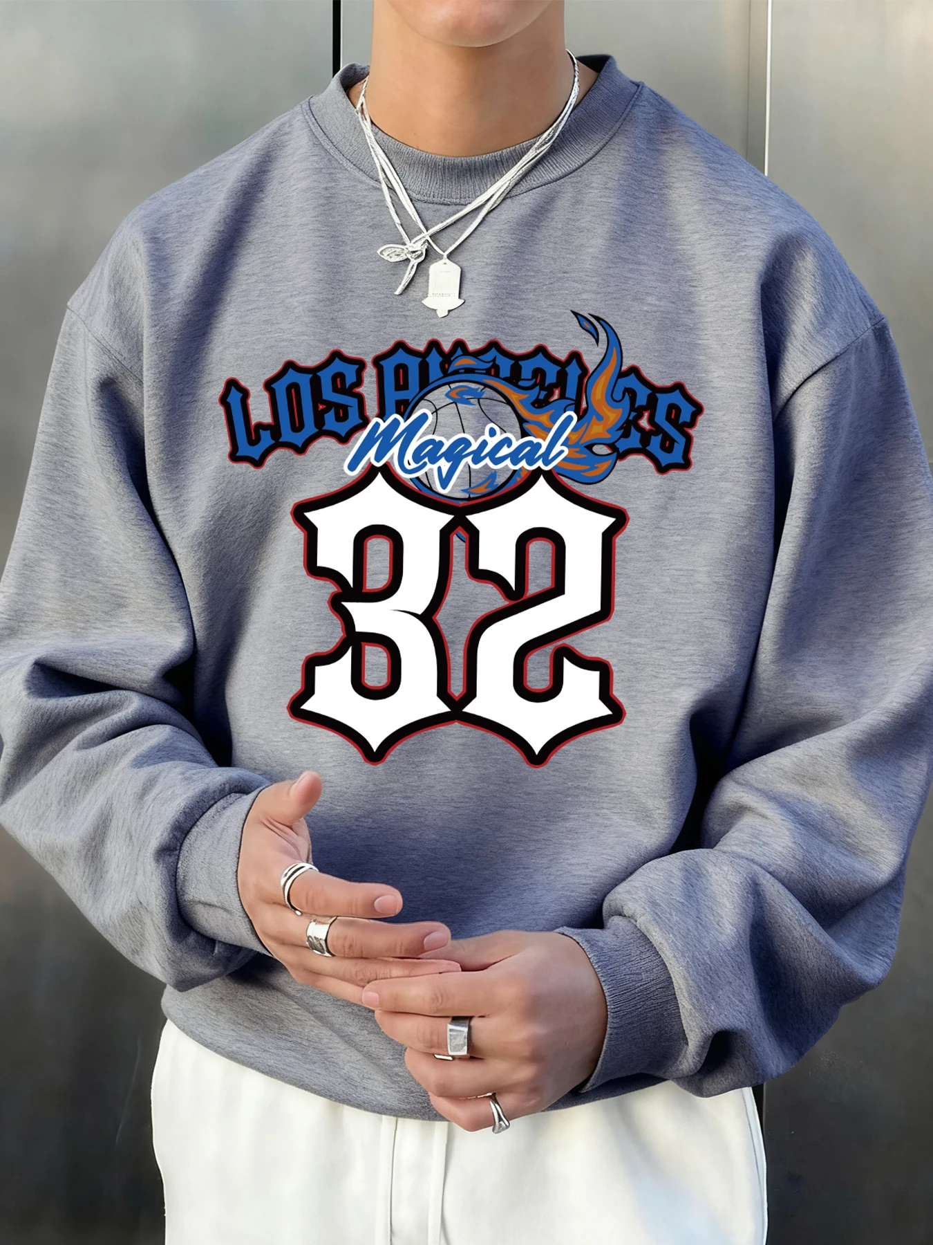 Los Angeles Magical Number 32 Pattern Men Pullover Autumn Crewneck Sweatshirt Hip Hop Multicolor Clothes Casual Sweatshirts