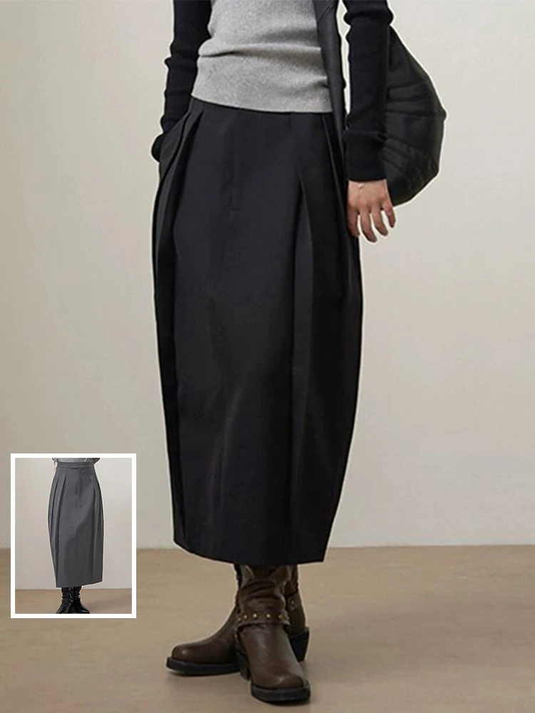 

Spring New High Waist Color Long A-Line Skirt for plus Size Women Pleated Slimming Hepburn Sle f-length Skirts