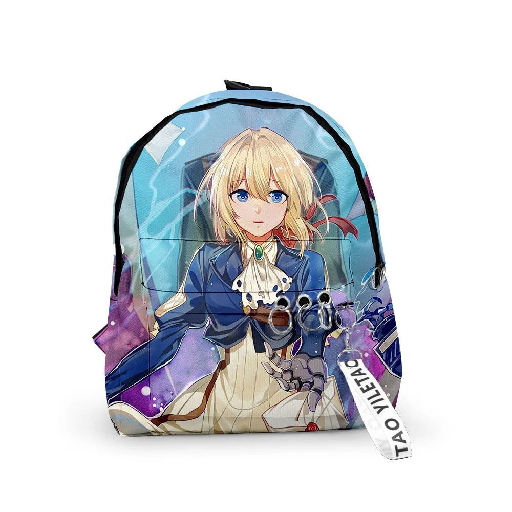 Harajuku Popular Violet Evergarden School Bag Cute Small Travel Bags 3D Print Oxford Waterproof Key Chain Notebook Backpacks