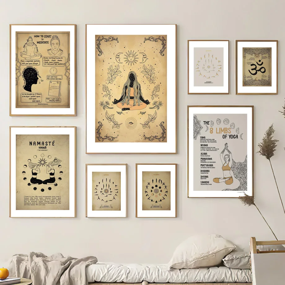

Ashtanga Yoga Sun Moon Meditate Namaste Wall Art Canvas Nordic Style Living Room Decor Peaceful Calm Poster Print