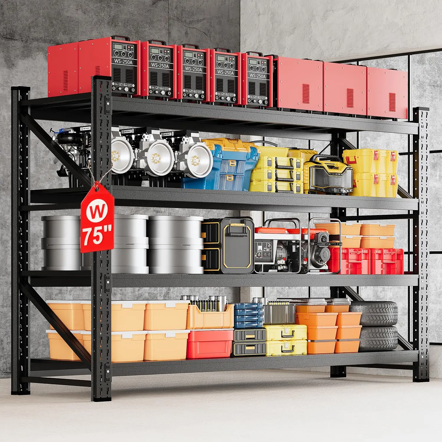 

Стеллажи для хранения шириной 75 дюймов, металлические гаражные стеллажи грузоподъемностью 8000 фунтов, сверхпрочные регулируемые стеллажи для хранения, на заказ