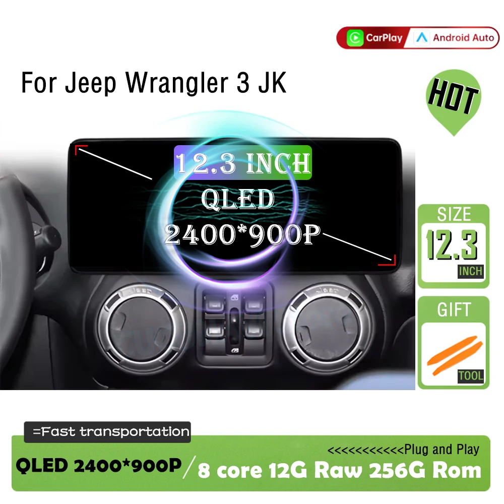 

12.3 inch For Jeep Wrangler 3 JK Android Screen 2 Din Autoradio BT GPS Navigation Multimedia Player Carplay Car Radio Stereo