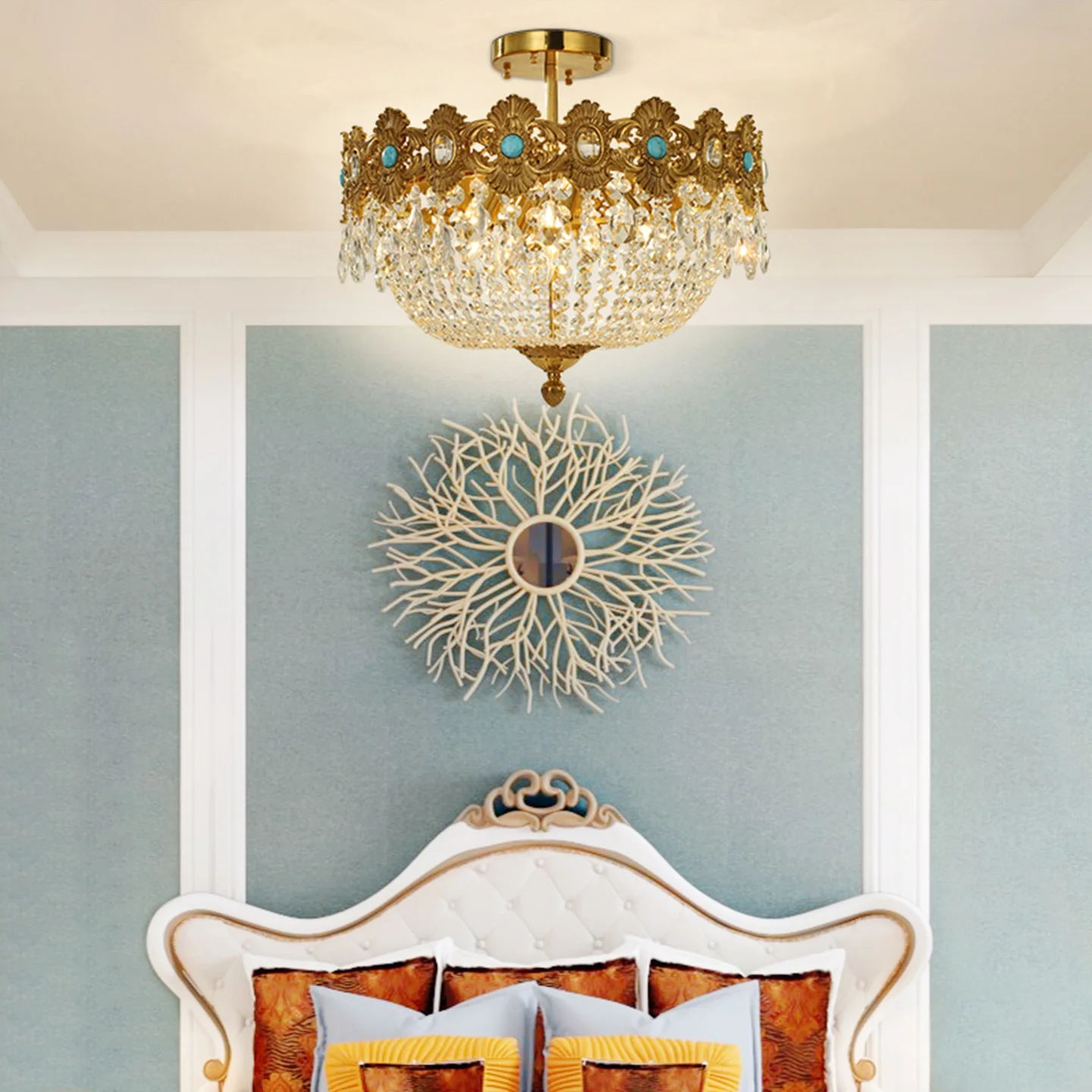 European Neo Classic Luxury Crystal Villa Living Room Bedroom Ceiling Lamp Hotel Banquet Hall Brass Ceiling Lights