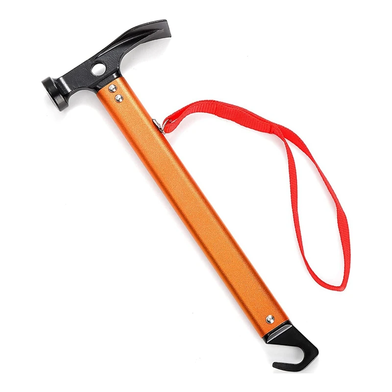 Camping Hammer พร้อมตะขอ 12 นิ้วอลูมิเนียมเต็นท์ Handy Hammer, ค้อนเล็บ Remover สําหรับเดินป่าแบกเป้สวน