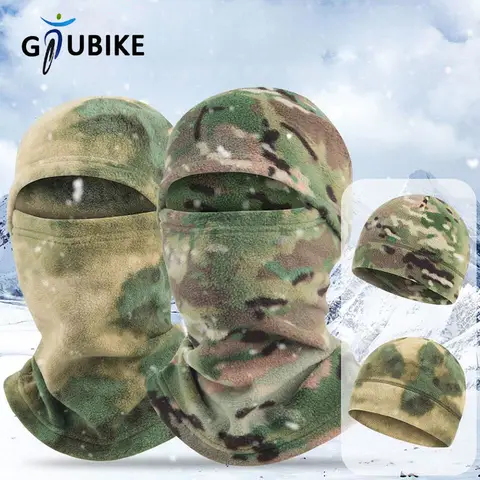 GTUBIKE 겨울 사이클링 남성용 폴라 플리스 워머 비니 위장 풀페이스 마스크 따뜻한 귀덮개 헬멧 라이너 스포츠 스키 발라클라바 캡