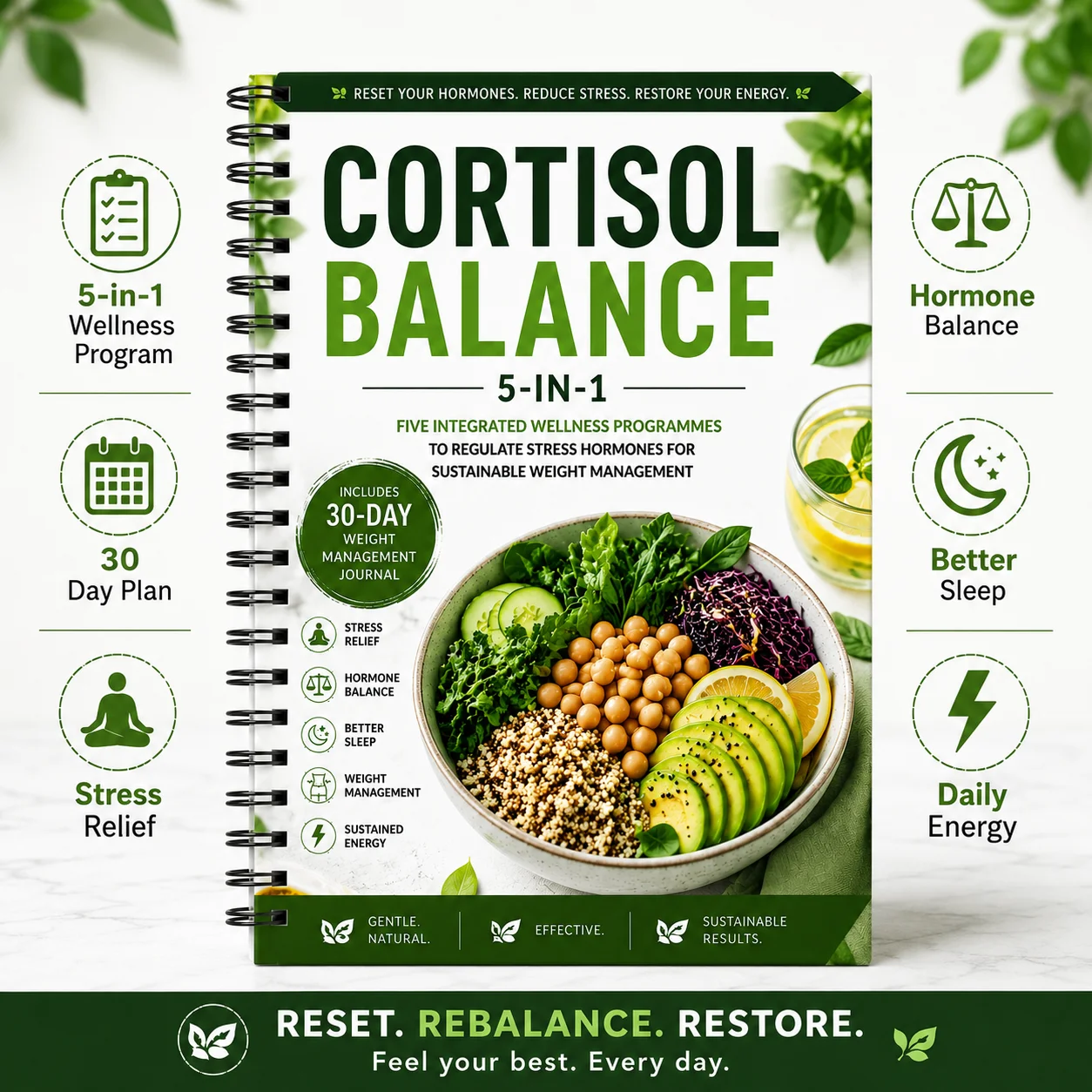 Cortisol Balance 5-in-1 Wellness Program for Hormone Balance Stress Relief Weight Management Sleep Energy 30-Day Plan view 6
