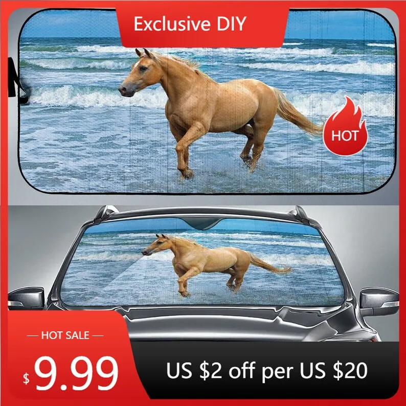 

Palomino in the Surf Horse Sunshade for Car Windshield