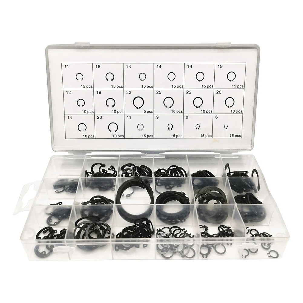 225PCS Circlip Set Retaining E-Type Circlip Lock Snap Retaining Ring Assortment Set Holes Shaft Collar Washer