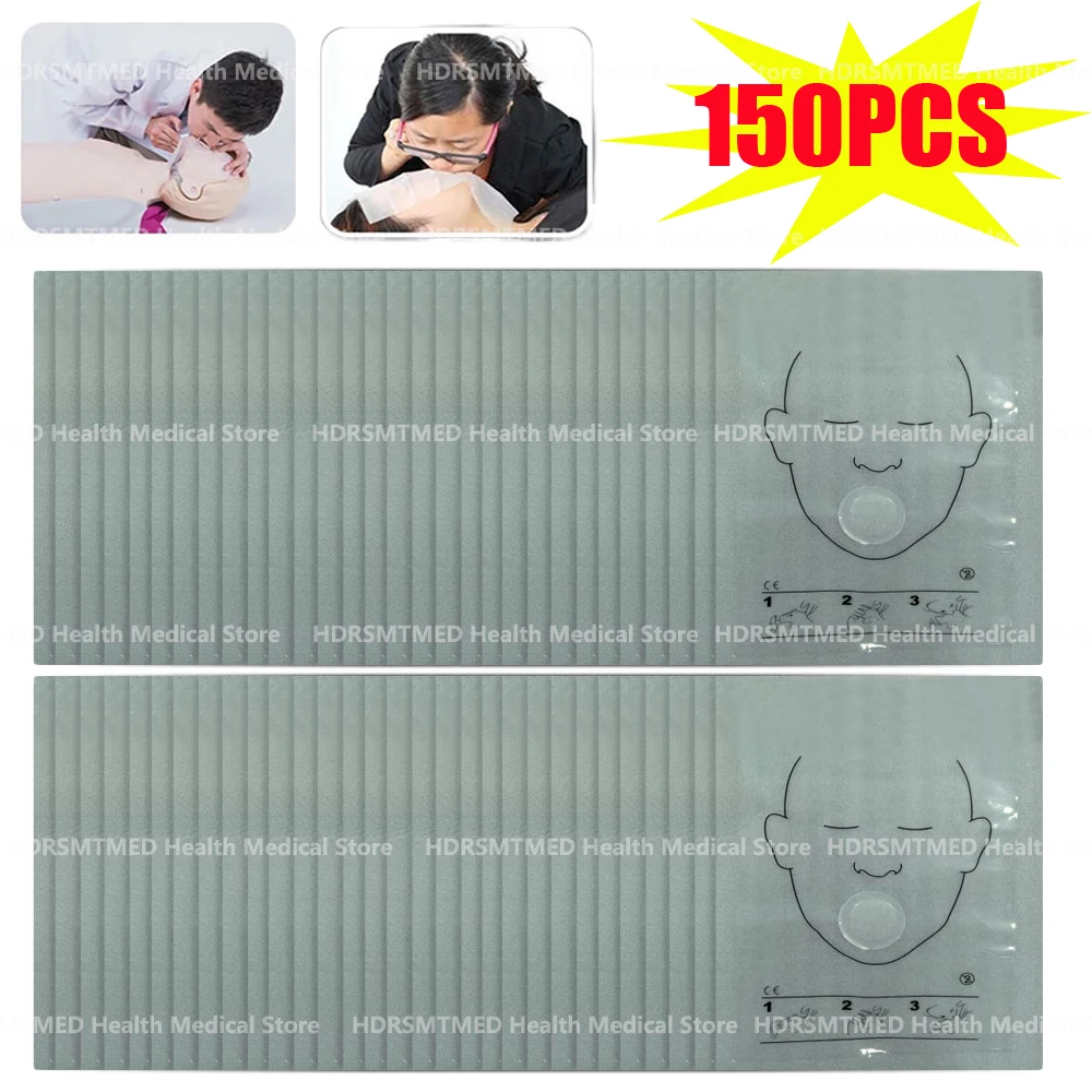 150PCS Disposable CPR Training Breathing Mask First Aid Resuscitator Face Shield Roll Rescue Kit for Emergency Use