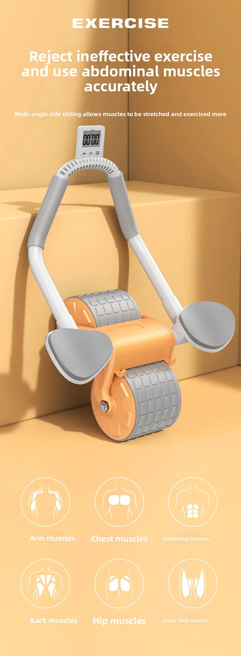 Bauchtrainer mit zwei Rädern, rutschfest, stabil, Fitnessgerät für Zuhause, Bauchformung, Core-Trainer für Anfänger – Detail 4