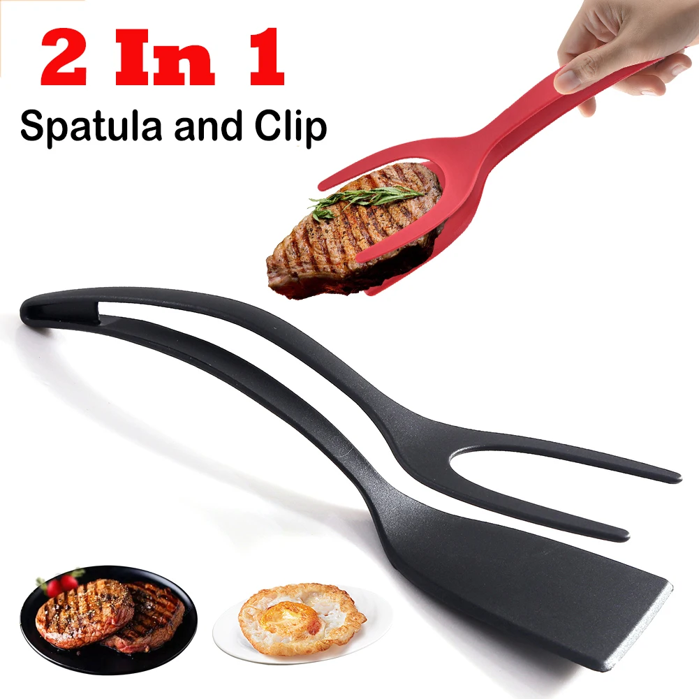 2 In 1 Grip Flip Tongs Eggs Tongs French Toast Pancake Egg Clamp Omelet Turners Cooking Tongs Gadgets Kitchen Cooking Access