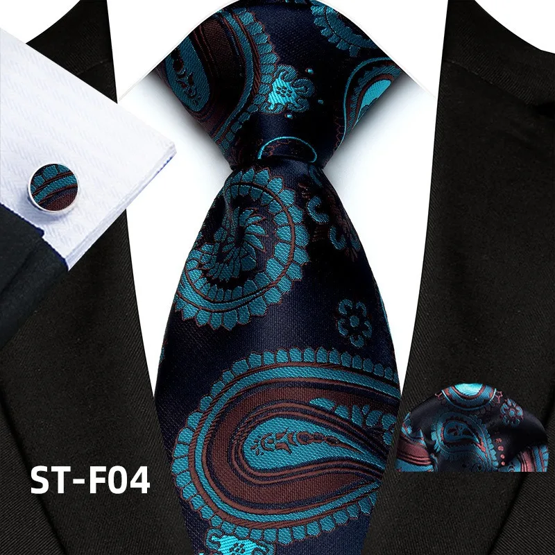 Florales Paisley-Krawattenset für Herren, Vintage-Krawatte, Taschentuch, Manschettenknöpfe, Set für Herren, klassische Anzugaccessoires, hochwertige Gravata – Detail 9