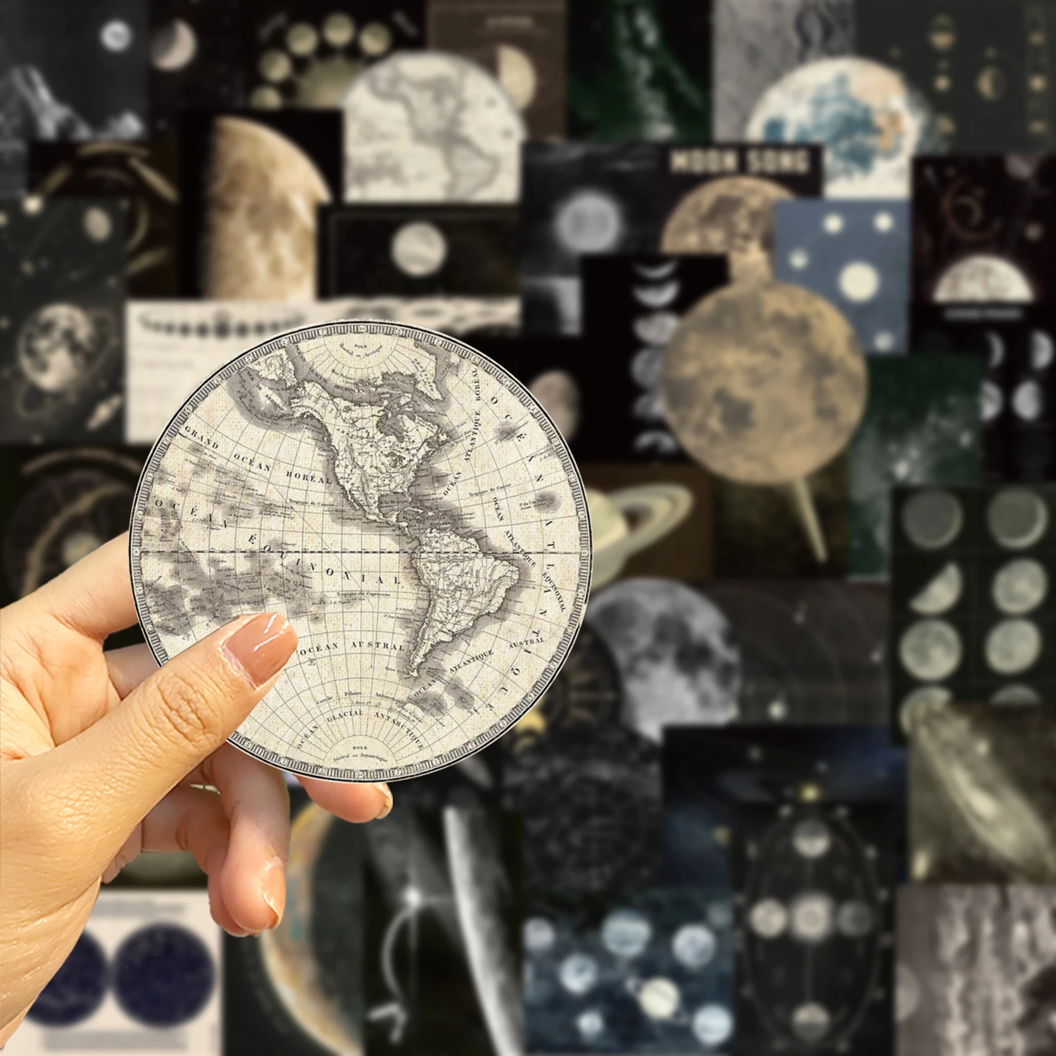 50pcs Retro Universe Planet Vinyl Stickers Vintage Celestial Designs for Water Bottles Cars Cups Computers Guitars Skateboards