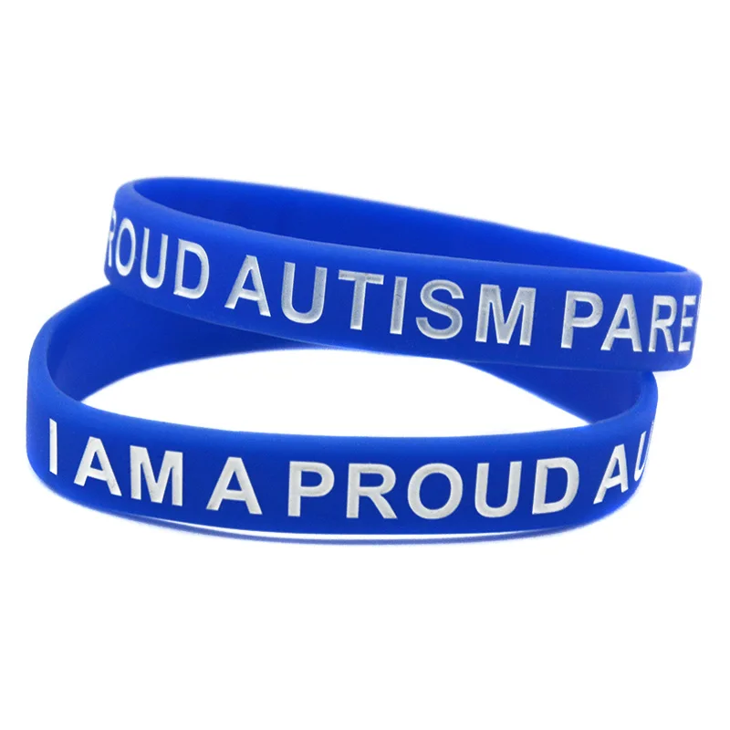 50 Pcs I am A Proud Autism Parent Silicone Rubber Wristband Medical Gift Bracelet Blue