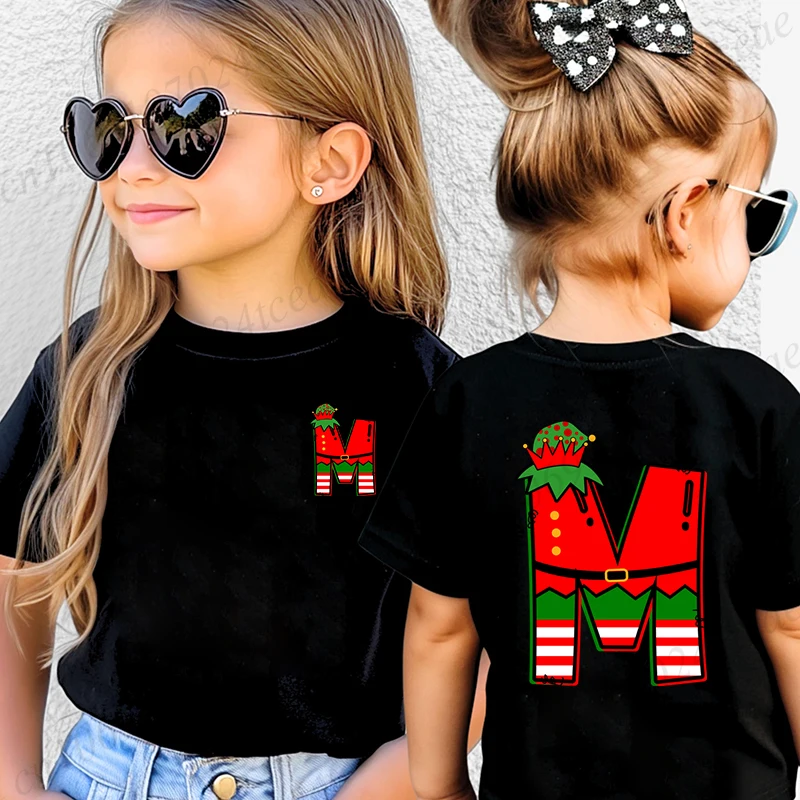 Kids T-Shirt Funny 26 A~Z Christmas Alphabet Cotton Fashion Casual Top Cartoon Girls Boys T-Shirt Christmas Casual Girl Clothing