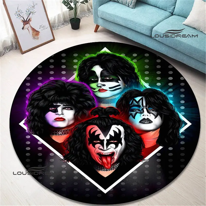 KISS band print round carpet living room bedroom carpet non-slip floor mat photography props area rug birthday gift