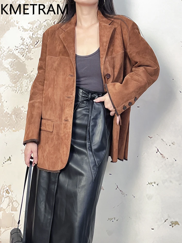 เสื้อแจ็คเก็ตขนแพะแท้สองด้าน ขนสัตว์คุณภาพสูงสำหรับผู้หญิง ชุดเสื้อโค้ทขนสัตว์แท้ ฤดูหนาว 2025 เสื้อแจ็คเก็ตหนังสำหรับผู้หญิง