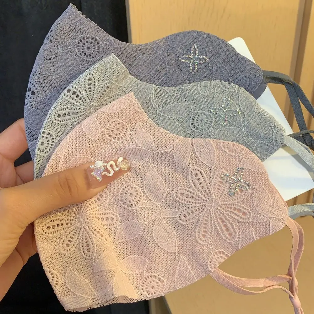 

Дышащая женская кружевная тонкая маска для лица с цветочным принтом, пылезащитная, с защитой от ультрафиолета, с регулируемой защитой от солнца и стразами