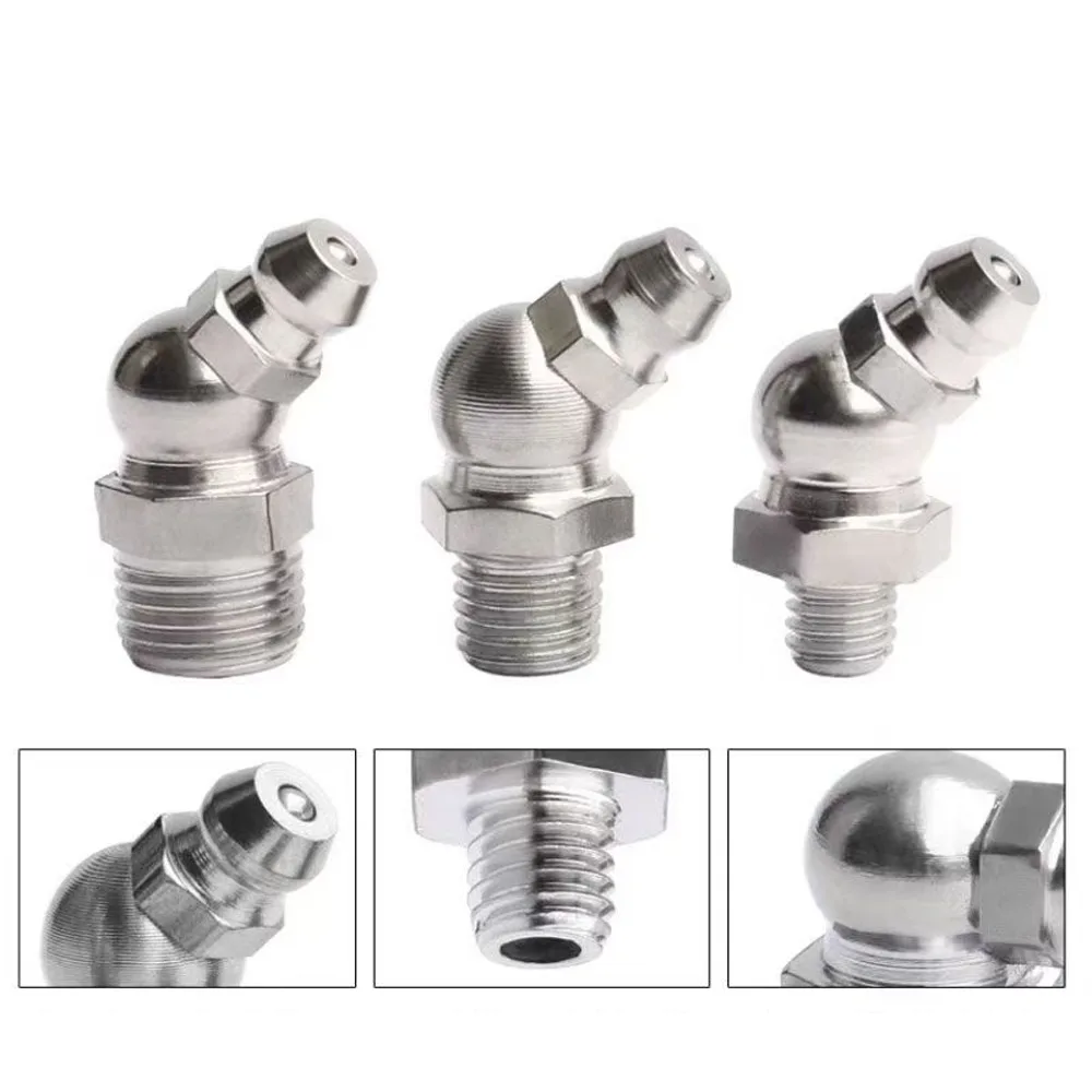 10/20pcs Grease Gun Coupler Steel Connector Fittings M6/M8 Thread 45°/90°/180°Angle Straight Grease Nipples Connector