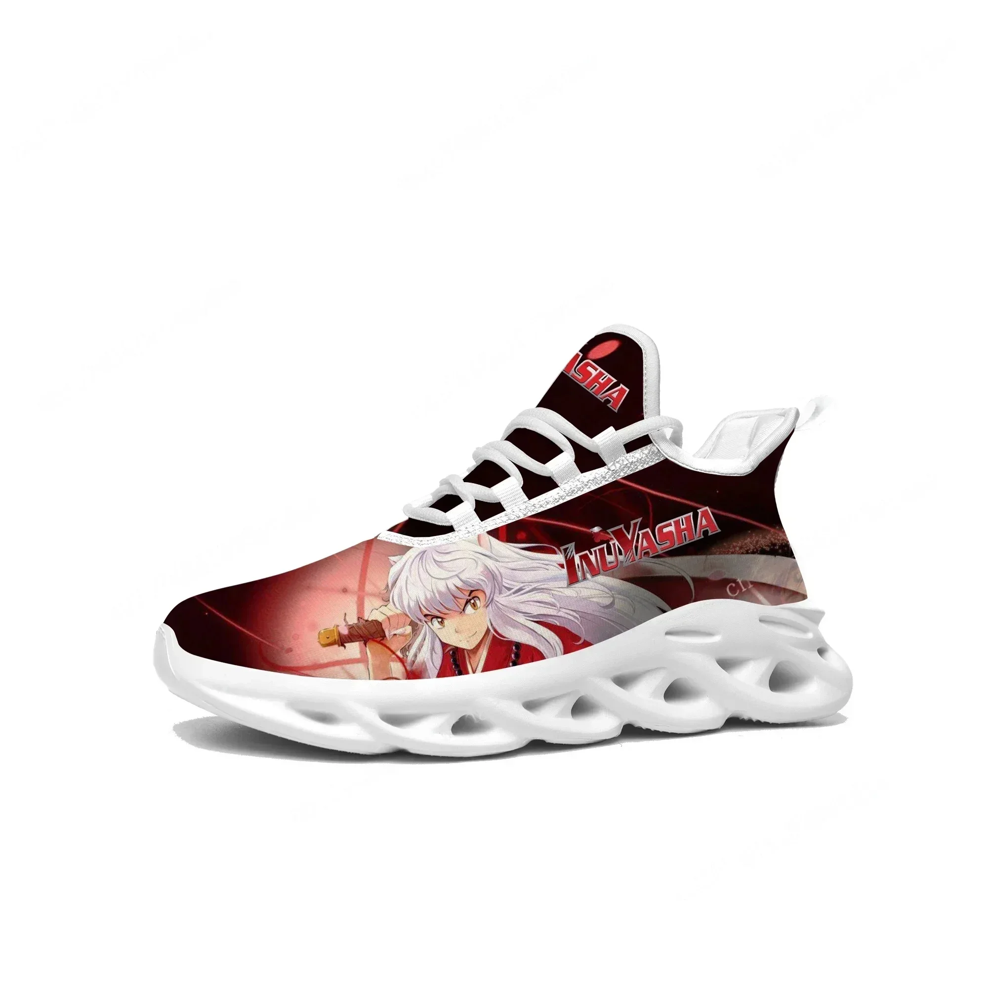 

Кроссовки Inuyasha Flats для мужчин, женщин и подростков, спортивная обувь для бега, высококачественная обувь с японским аниме-дизайном, на шнуровке, из сетчатого материала.