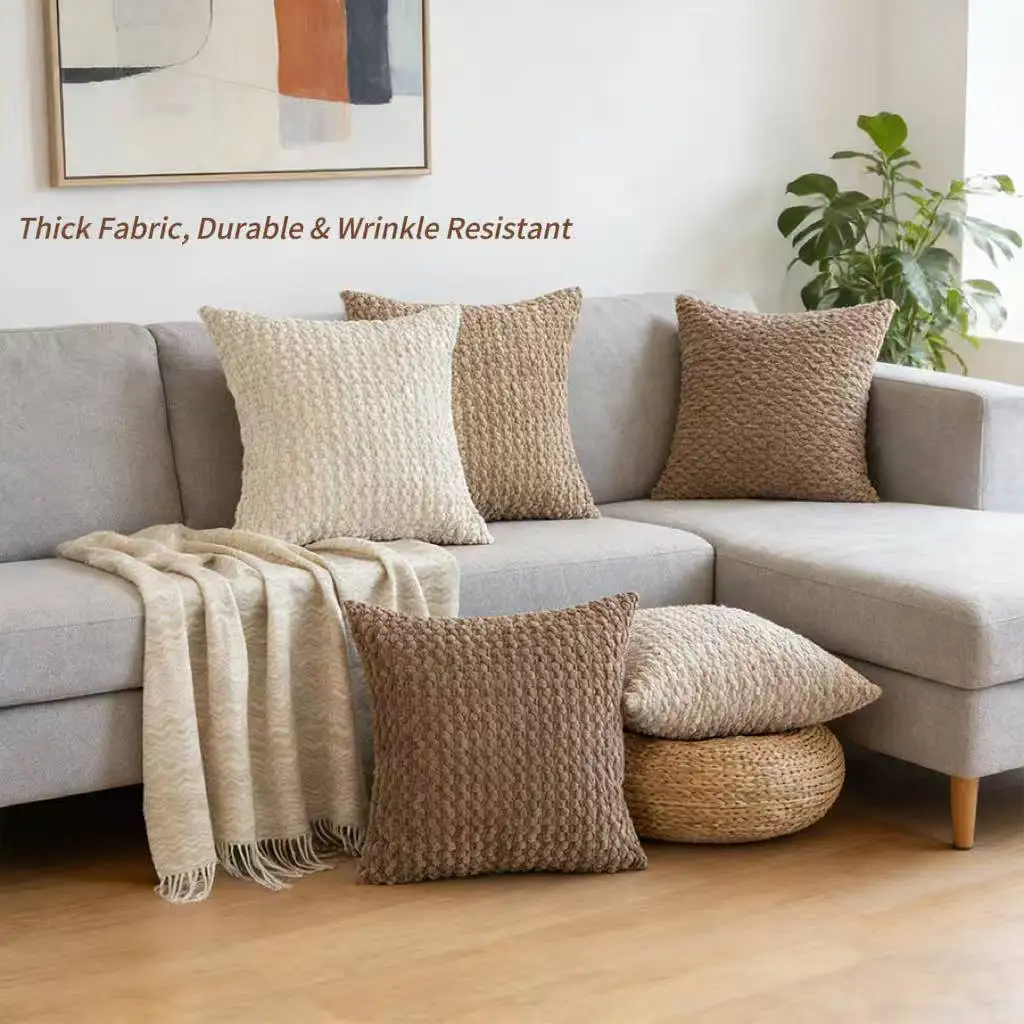 Bubble Textured Throw Pillow Cover, Square Back Cushion Case for Sofa Couch Bedroom Home Decor