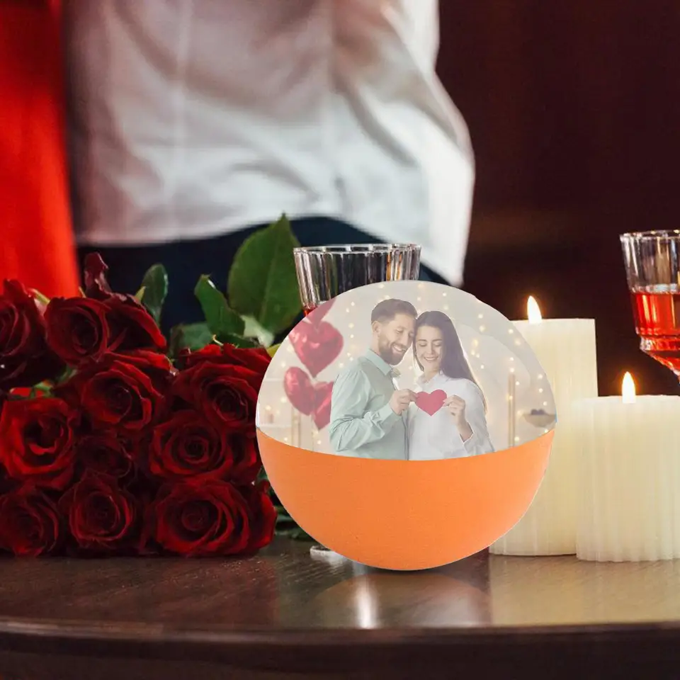 Memory Sphere Lamp – Personalized 3D Crystal Ball With Digital Display, USB-C Rechargeable, Ideal Gift For Weddings & Birthdays (Orange)