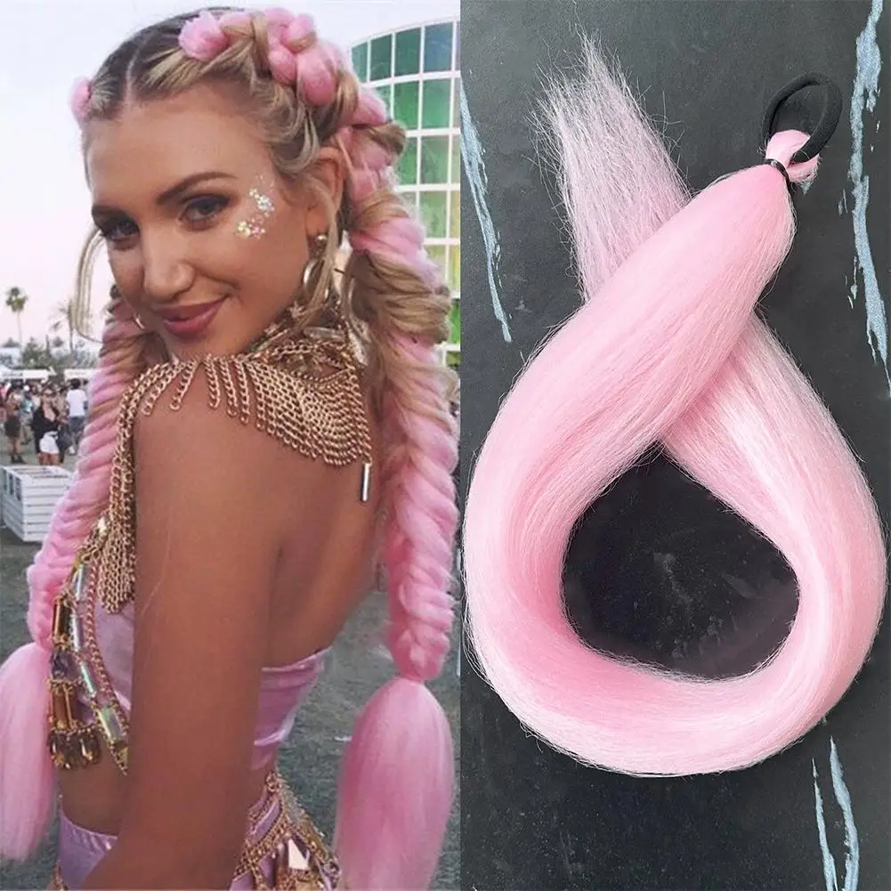 Queue de cheval droite synthétique avec attache élastique pour cheveux, Extensions capillaires tressées colorées, accessoires pour cheveux pour femmes