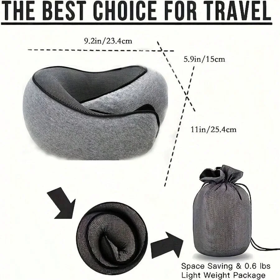 1pc Travel Pillow Pure Memory Foam Neck Pillow, Comfortable & Breathable Cover, Machine Washable, Airplane Travel Kit With Luxur