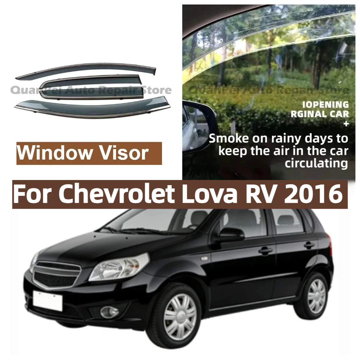 For Chevrolet Lova RV 2016 Door Window Deflector Stainless Steel Strip Weather Shield Direct Fit Auto Parts