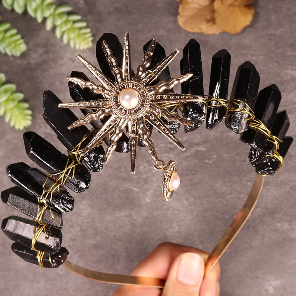 Natural Crystal Tiara Wiccan Sun Goddess Hairband Bridal Quartz Crown Wedding Fashion Jewelry Gifts Handmade Hair Accessories