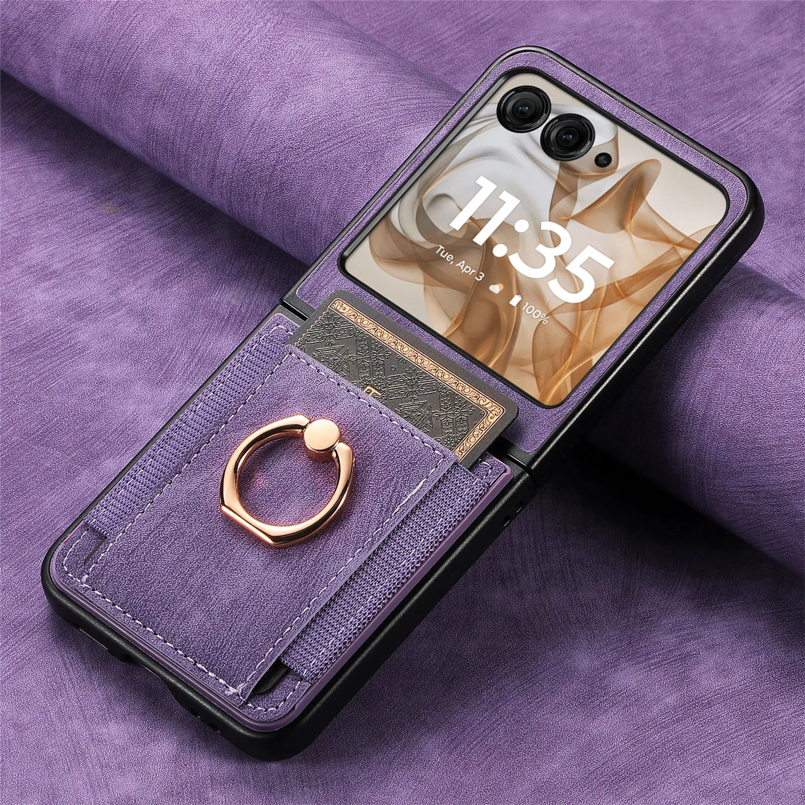 Retro Ring Holder Magnetic Leather Case For Motorola Razr 50 60 Ultra 40 Fashion Insert card Solt Bag Stand Skin Feeling Cover