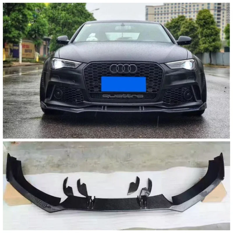 

High Quality Carbon Fiber Front Bumper Lip + Wind Knife Splitter Diffuser Lip Spoiler For Audi A6 S6 RS6 C7 C7.5 2012-2018