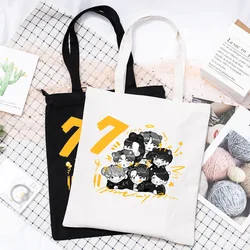 Kpop Ulzzang Cartoon Rm Jungkook Suga Jin Taehyung V Jhope Jimin Print Shopping Bag borsa a tracolla interna di grande capacità