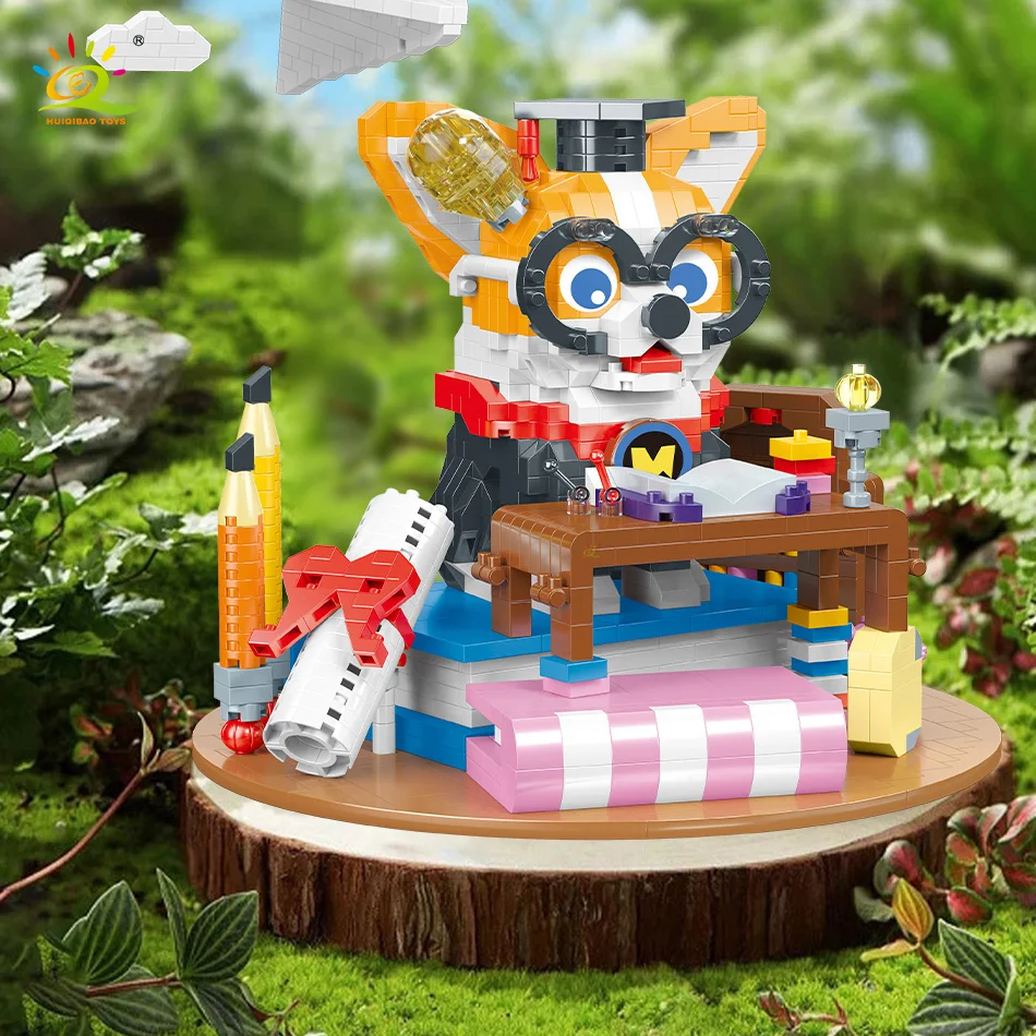 

HUIQIBAO City Cute Cartoon Pet Dog Cat Micro Model Building Block Kids Mini Animal Diamond Bricks Educational Toys For Children