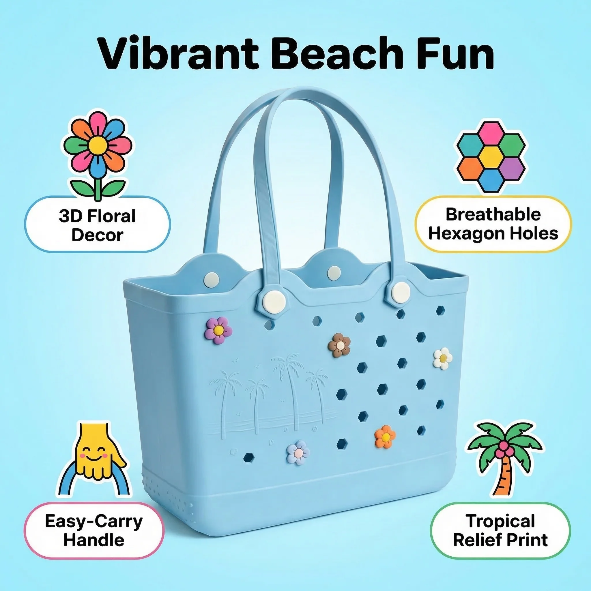 

Пляжная сумка-тоут из ЭВА с случайными аксессуарами для самостоятельного украшения – легкая водонепроницаемая летняя сумка для женщин, с тропическим пальмовым дизайном, 4 C