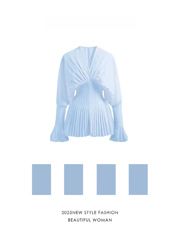 

Женская модная блузка с V-образным вырезом и завышенной талией, приталенная, для повседневной носки, летняя, с длинным рукавом, стандартного кроя