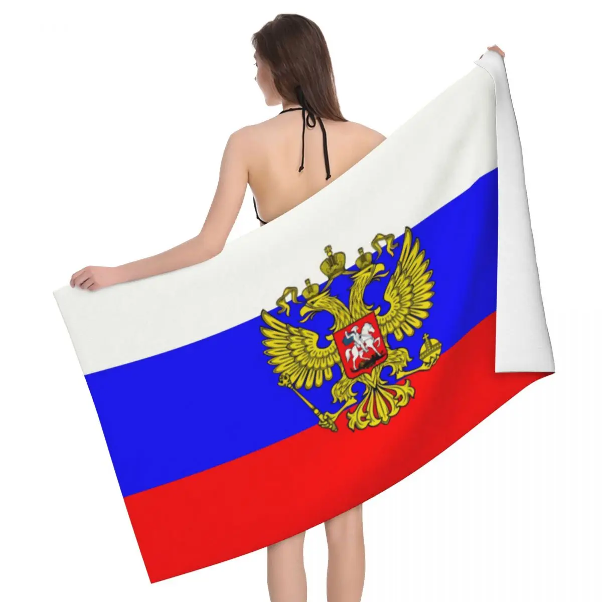 

Russian Flag Absorbent Microfiber Bath Beach Towel Quick Drying Coat of Arms of Russia Shower Yoga Towels