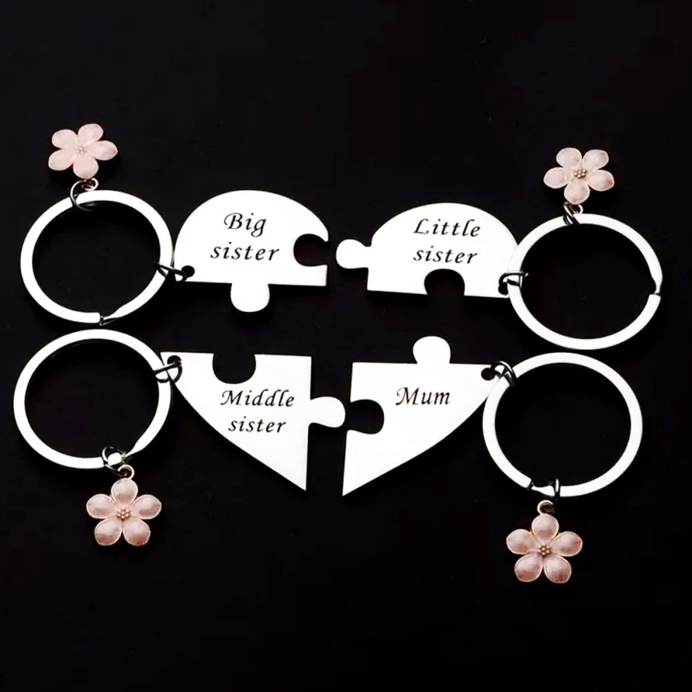 Stainless Steel Heart Jigsaw Keyring Rose Gold Flower Pendant Mothers Day Gift Set Sentiment Personalized Jewelry Item
