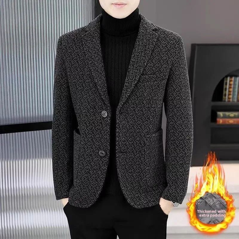 

Мужской зимний шерстяной костюм Thiened, повседневный модный корейский твидовый костюм из смеси хлопка, маленький топ в стиле вестерн