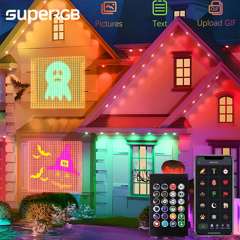 

Smart Curtain Lights Bluetooth App LED String RGB Fairy Lights DIY Picture Music Change Display Christmas Halloween Decoration