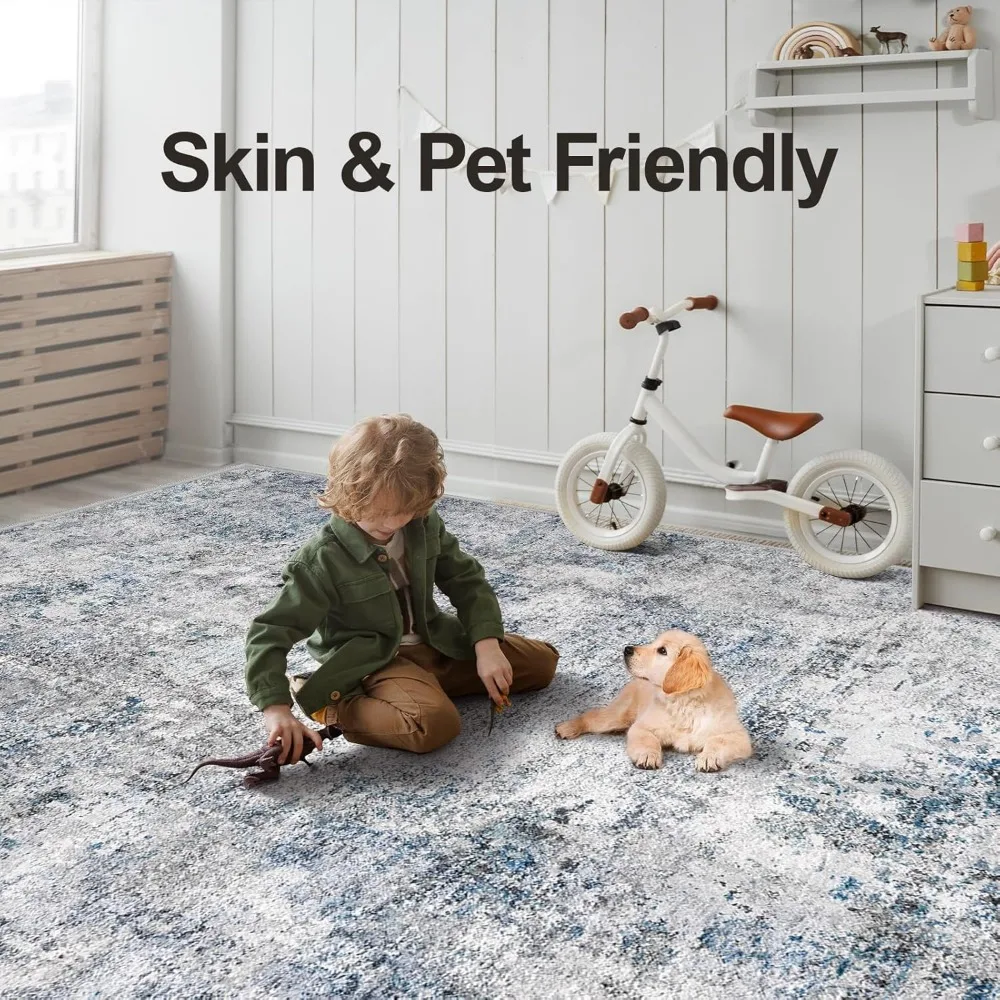 سجادة منطقة حديثة قابلة للغسل مقاس 10 × 14 غير قابلة للانزلاق، سجادة محايدة ناعمة قابلة للطي ومقاومة للبقع لغرفة المعيشة #4