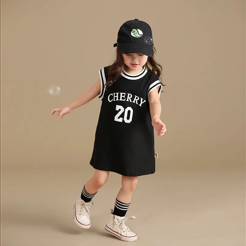 Girls Summer Casual Cotton Casual Sports T-shirts 18M-10Years Girls Sleeveless Oversized Loose Basketball Baby Tops Tee Clothes