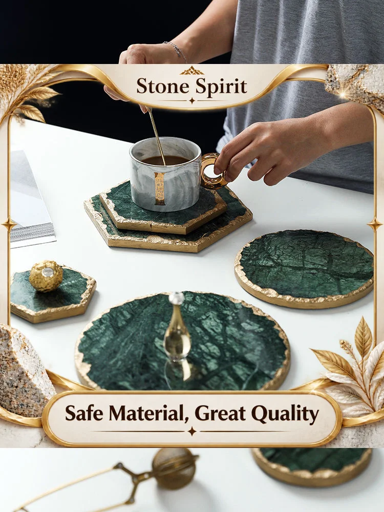 Ahunderjiaz-Round Natural Marble Placemats, Tableware Mat, Heat Insulation Mat, Creative Tray, Drinkware Set, Home Decoration