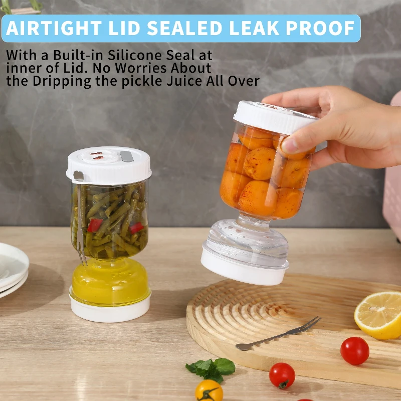 Pickles Jar with Lids Strainer Olives Hourglass Jug Food Storage Kimchi Container Jalapenos Fermentation Kitchen Separator - view 2